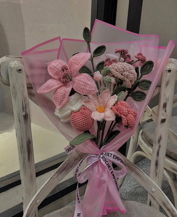 Crochet Pink Flower Bouquet